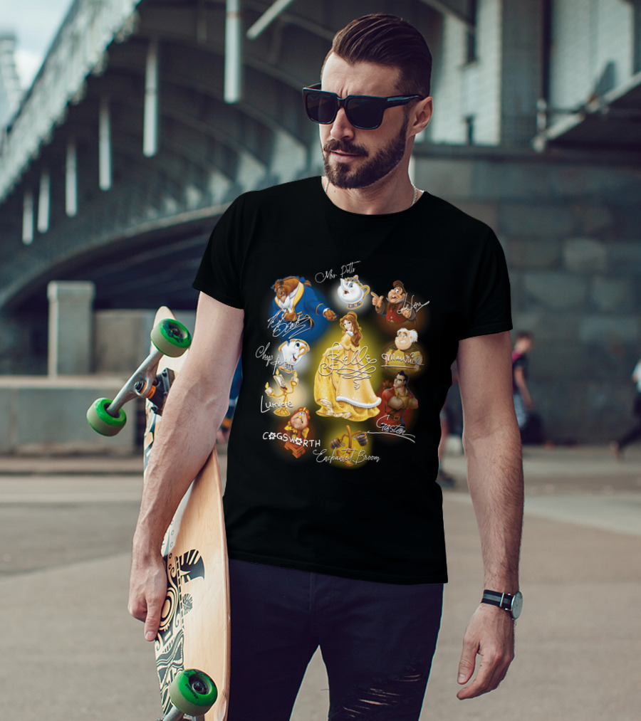 Belle Beast Mrs. Potts Chip Lumiere Cogsworth Enchanted Broom Gaston Maurice Lefou T-Shirt