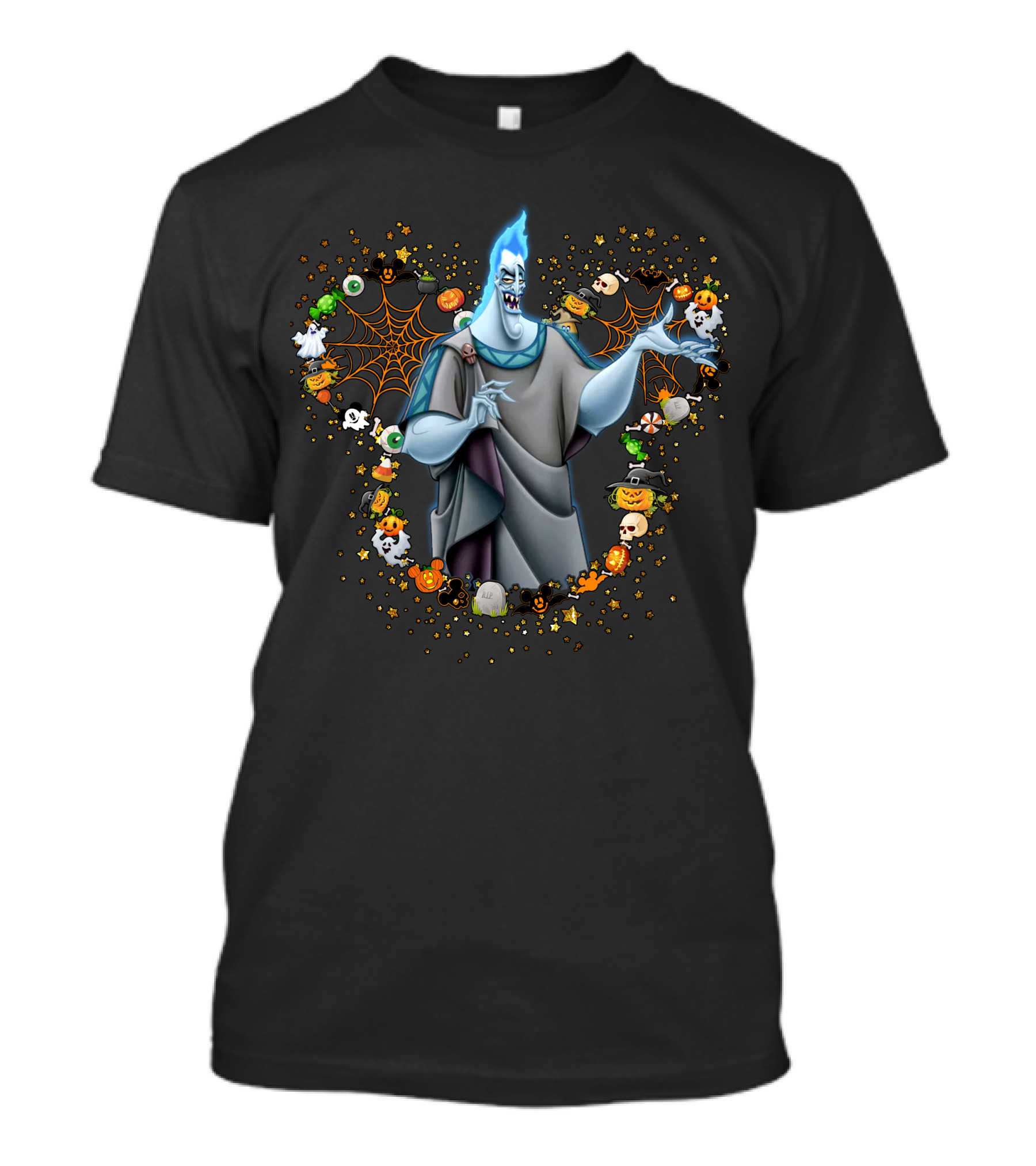 Hades Halloween Firework Pumpkin Ghost Characters Webs And Stars T-Shirt