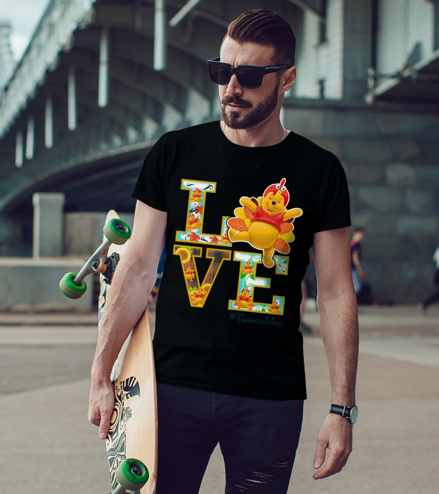 LOVE Pooh Thanksgiving Holiday Turkey Costume Leaves T-Shirt