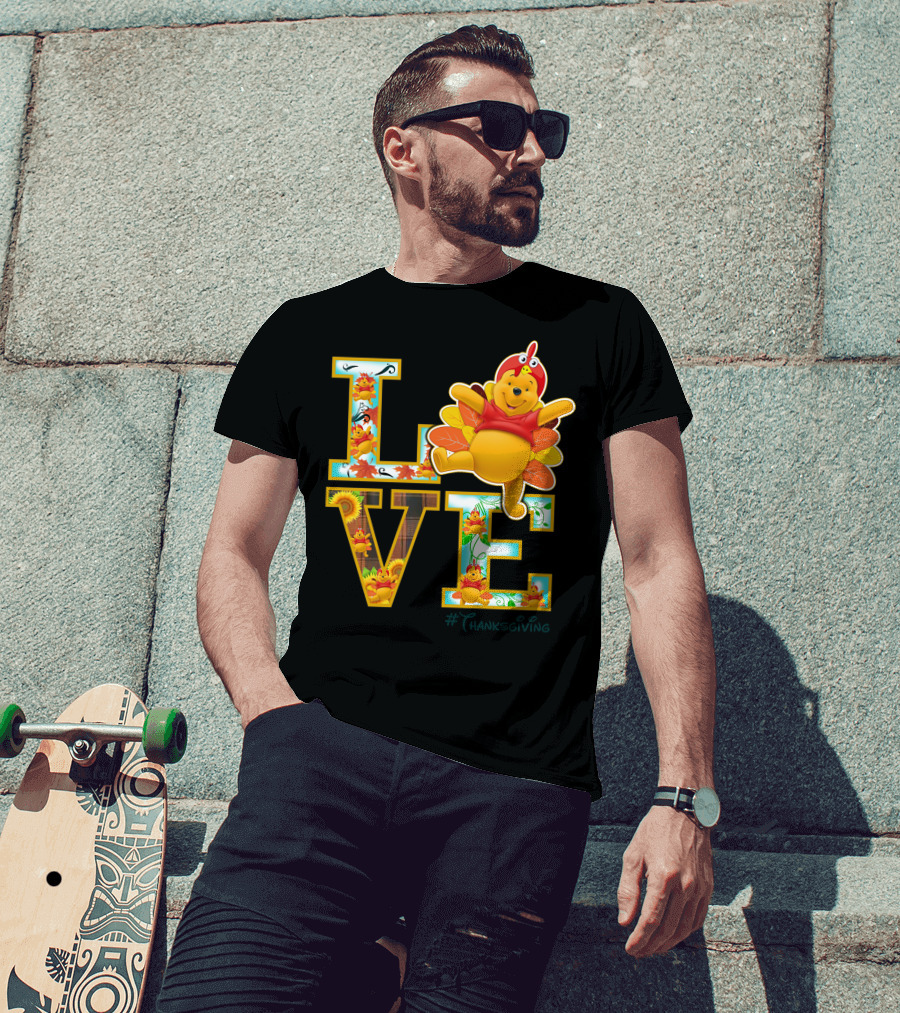LOVE Pooh Thanksgiving Holiday Turkey Costume Leaves T-Shirt
