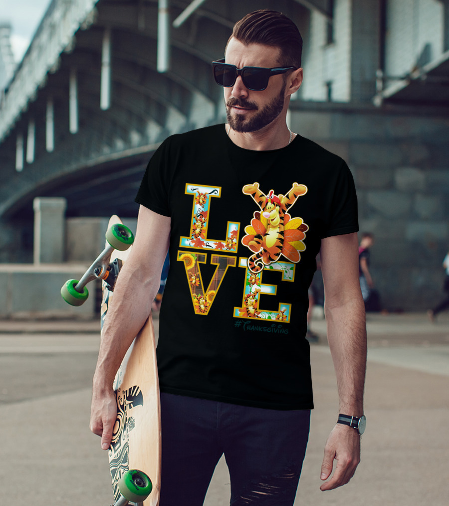 LOVE Tigger Thanksgiving Celebration Typography T-Shirt
