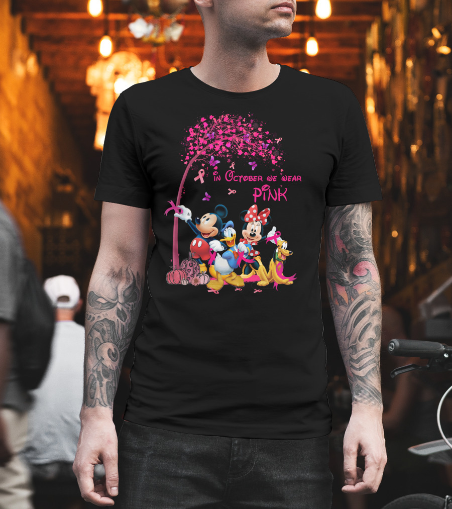 Mickey and Friends in October We Wear Pink Breast Cancer Awareness T-Shirt