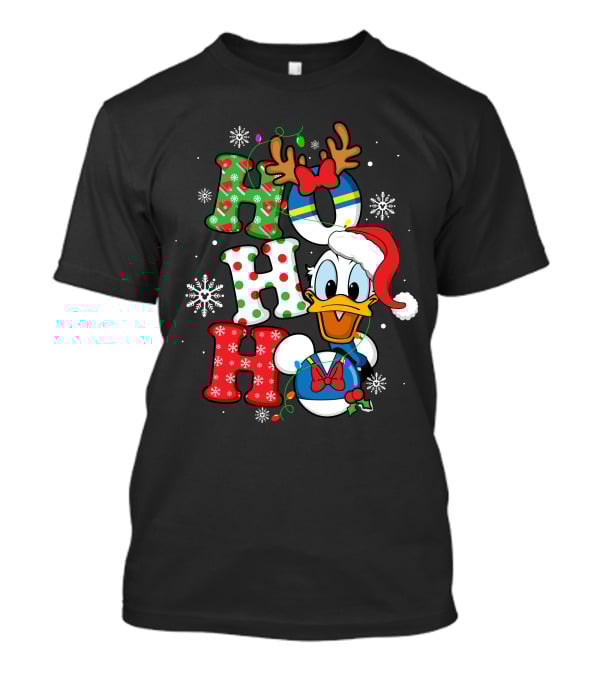 Donald Duck Ho Ho Ho Christmas Snowflakes Reindeer Antlers Santa Hat T-Shirt