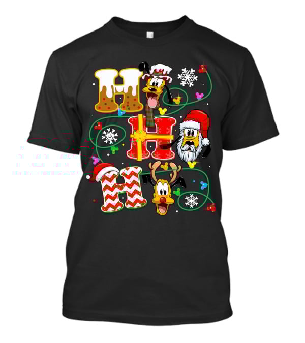 PLU HHH Christmas Goofy Dog With Santa Hats And Snowflakes T-Shirt