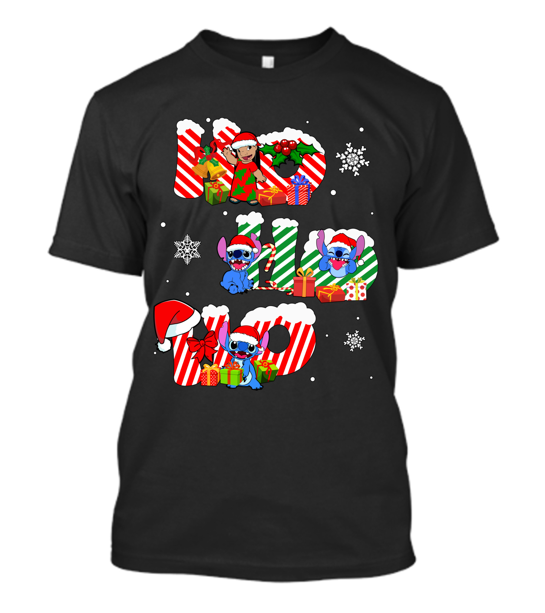 Hohoho Christmas Stitch Santa Claus Presents Snowflakes T-Shirt