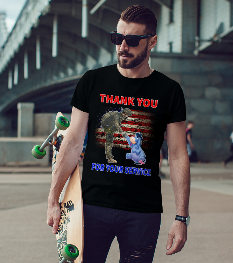 Thank You For Your Service American Flag Soldier And Eeyore T-Shirt
