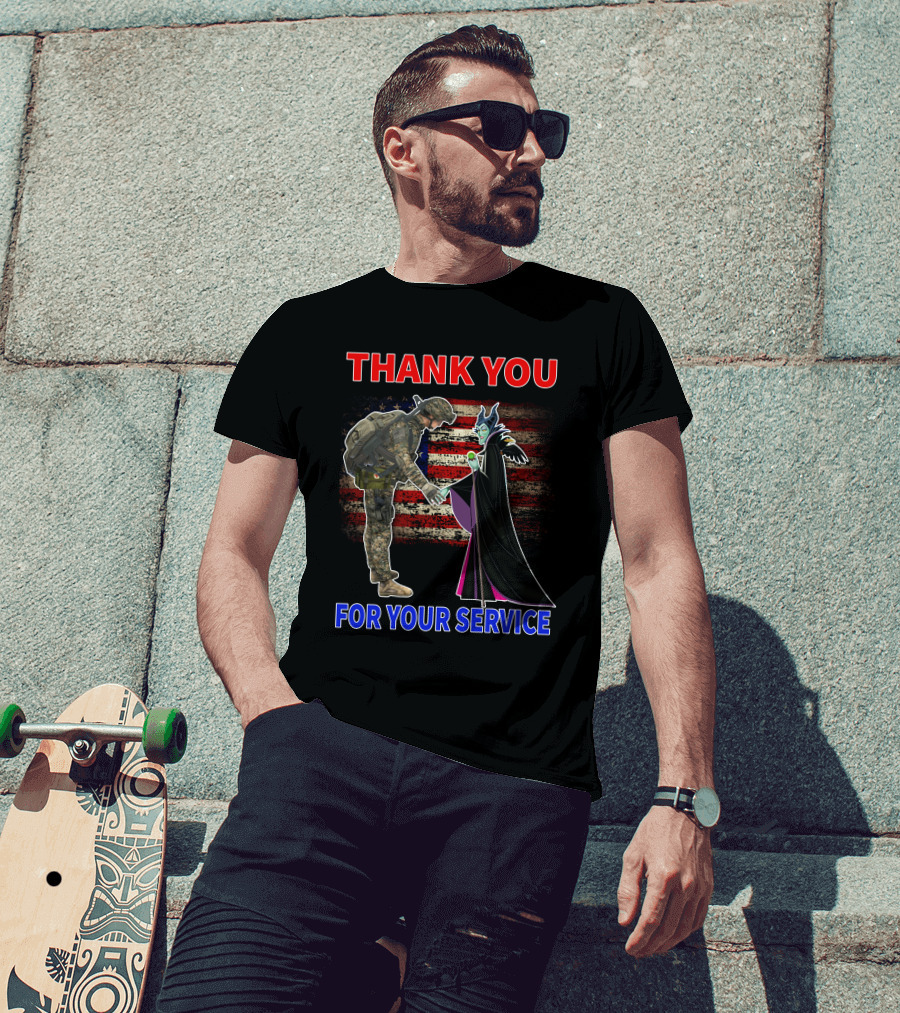 Maleficent Thank You For Your Service Soldier With American Flag Background T-Shirt