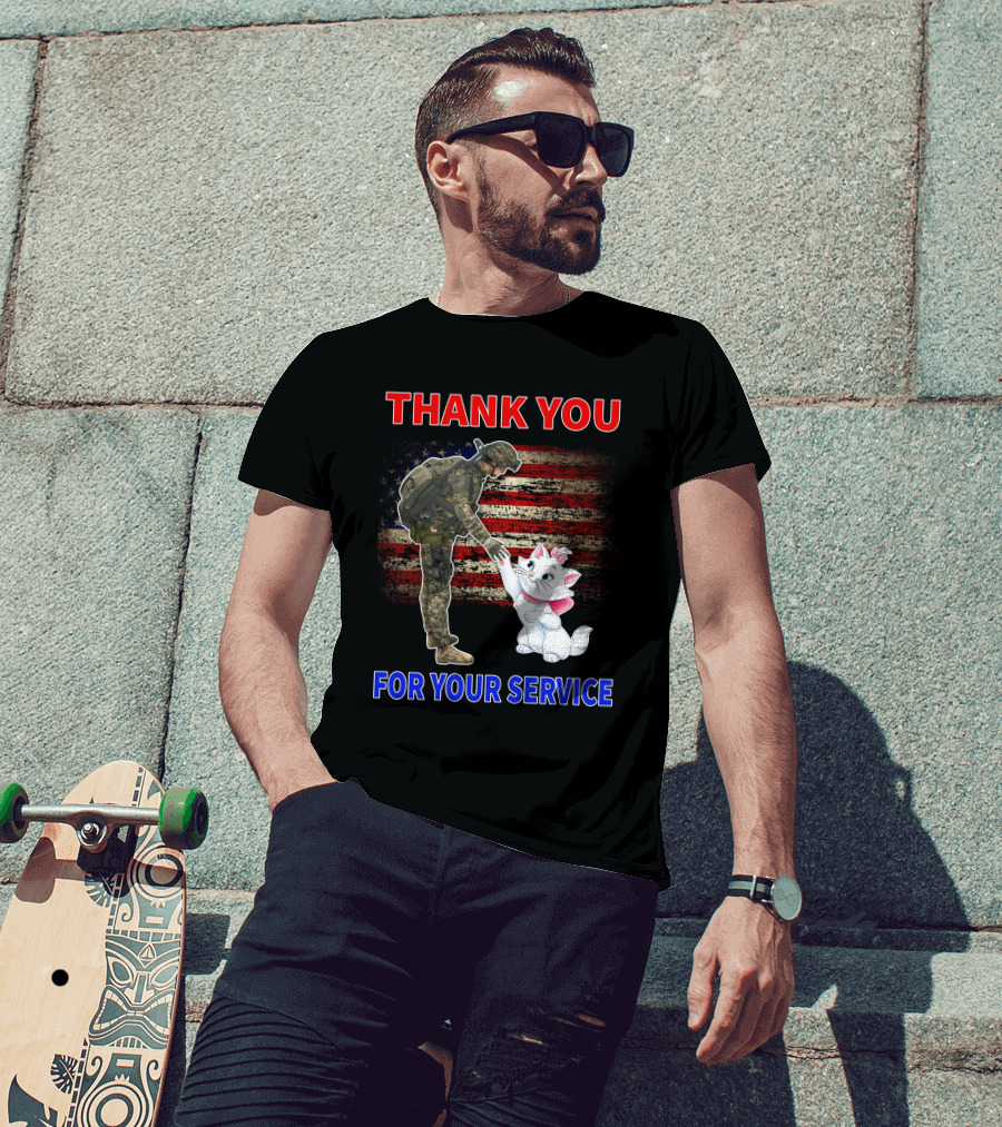 Thank You For Your Service Soldier With Marie Cat And American Flag T-Shirt