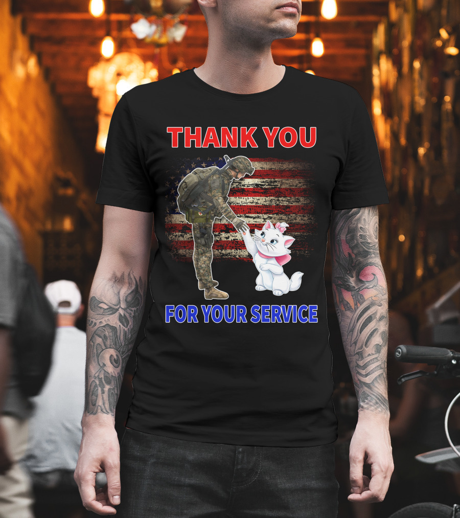 Thank You For Your Service Soldier with Marie Cat and American Flag T-Shirt