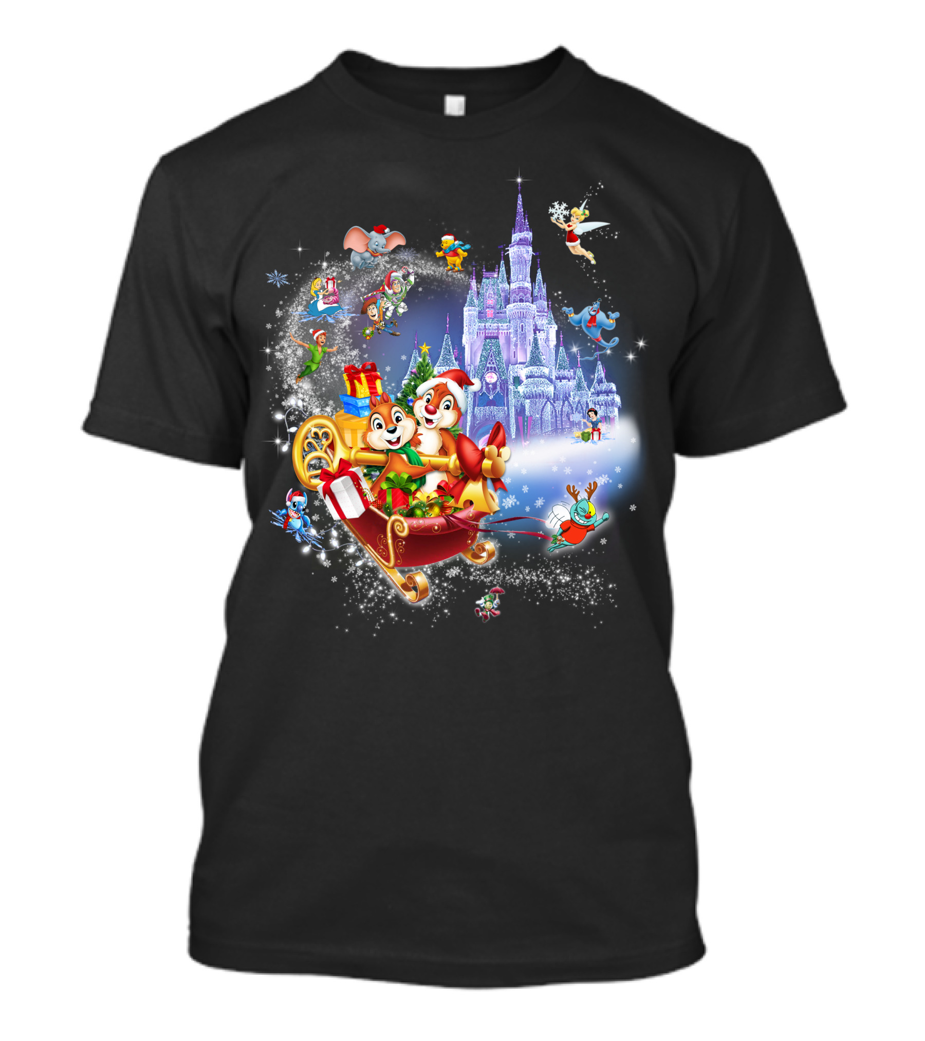 Chip And Dale Christmas Castle With Sleigh And Gifts T-Shirt