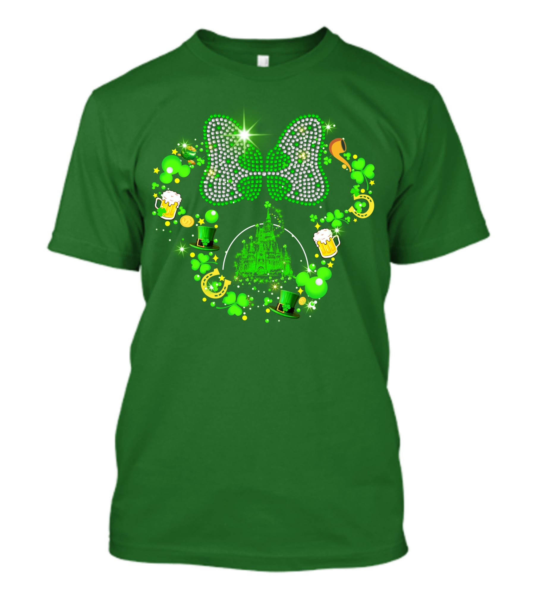 Minnie Head St Patrick's Day Shamrock Castle Bow Irish Beer Hat Luck T-Shirt