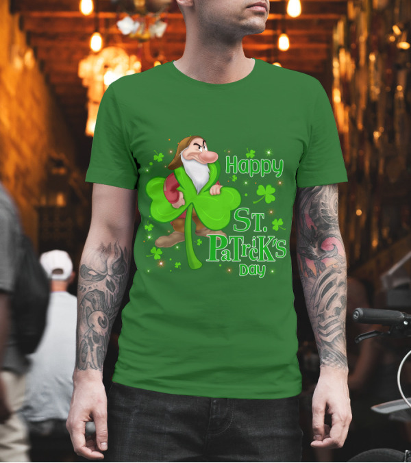 Happy St. Patrick's Day Grumpy Dwarf with Clover and Shamrocks T-Shirt Happy St. Patrick's Day Grumpy Dwarf with Clover and Shamrocks T-Shirt