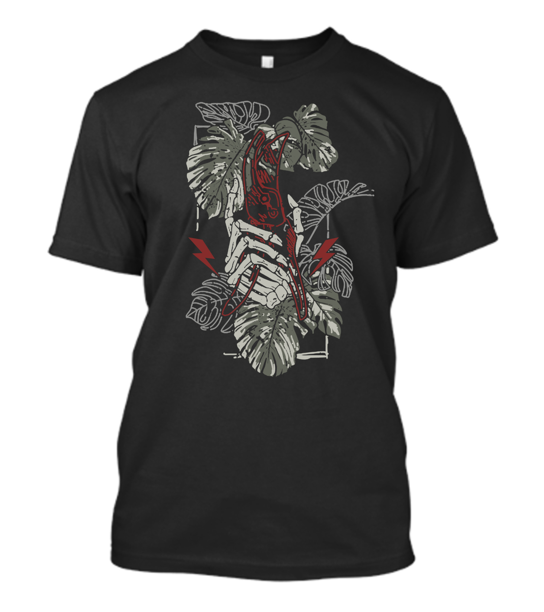 Plant Energy Botanical Skeleton With Lightning Bolts T-Shirt