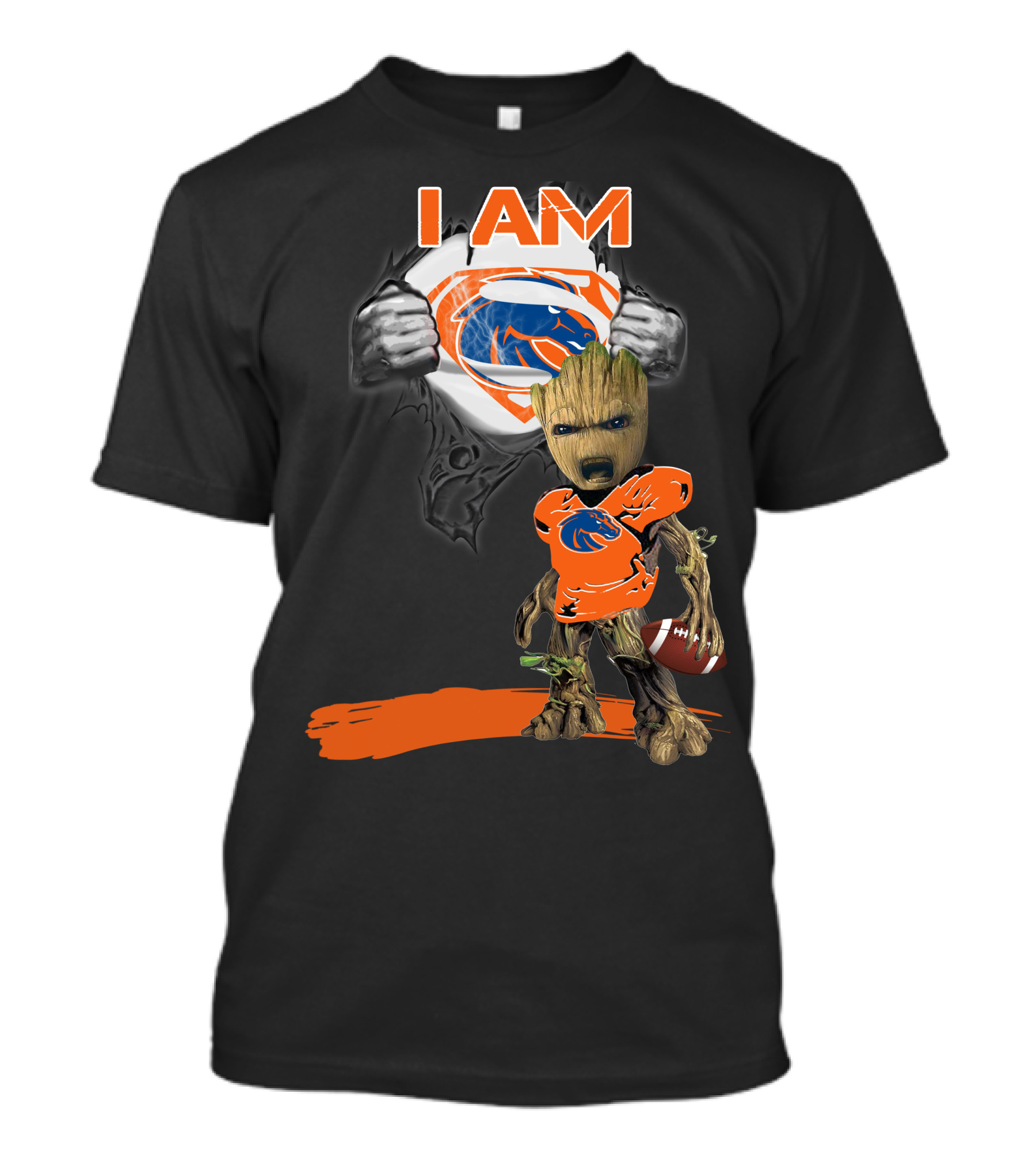 Boise State Broncos Baby Groot Superman I Am Football Fan T-Shirt