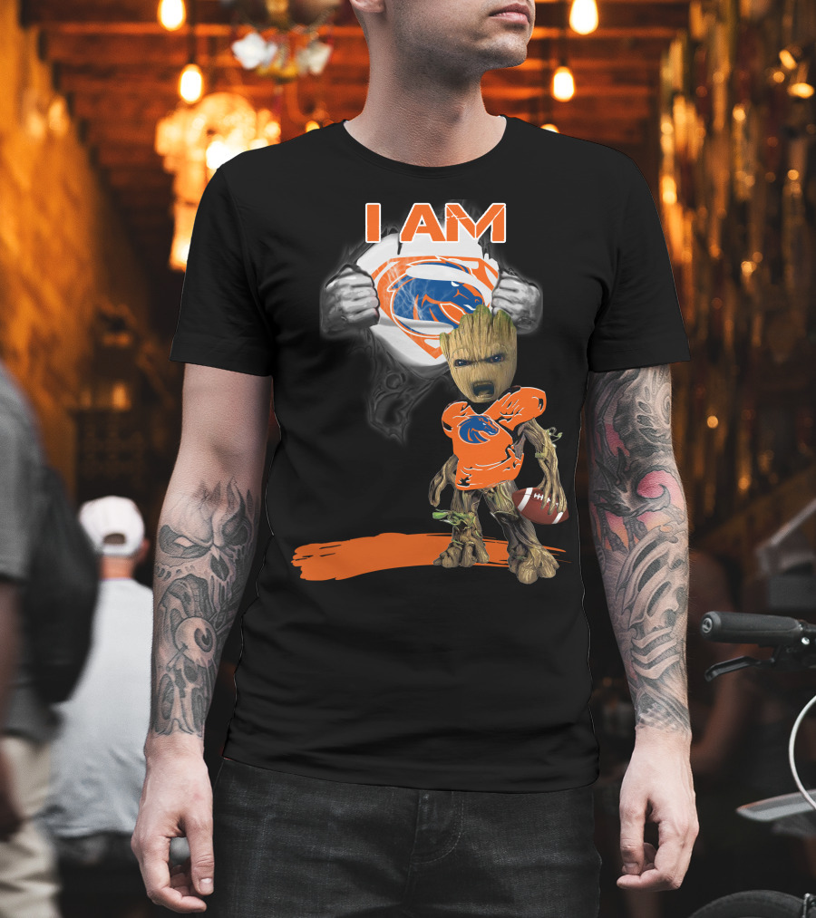 Boise State Broncos Baby Groot Superman I Am Football Fan T-Shirt