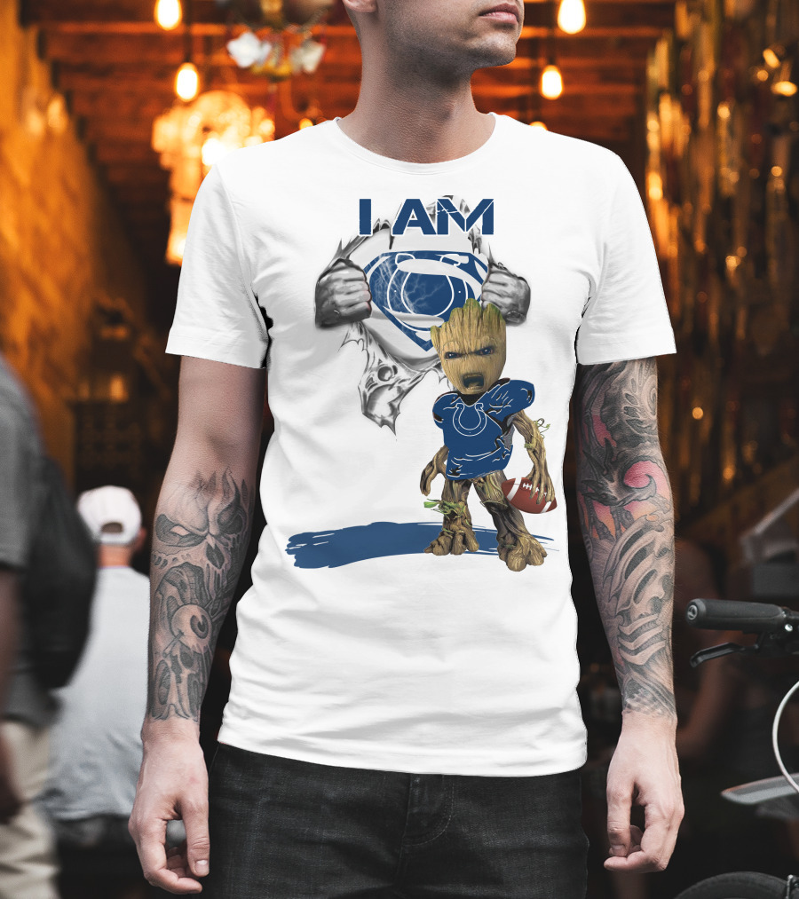 I Am Colts Baby Groot Superman Football T-Shirt