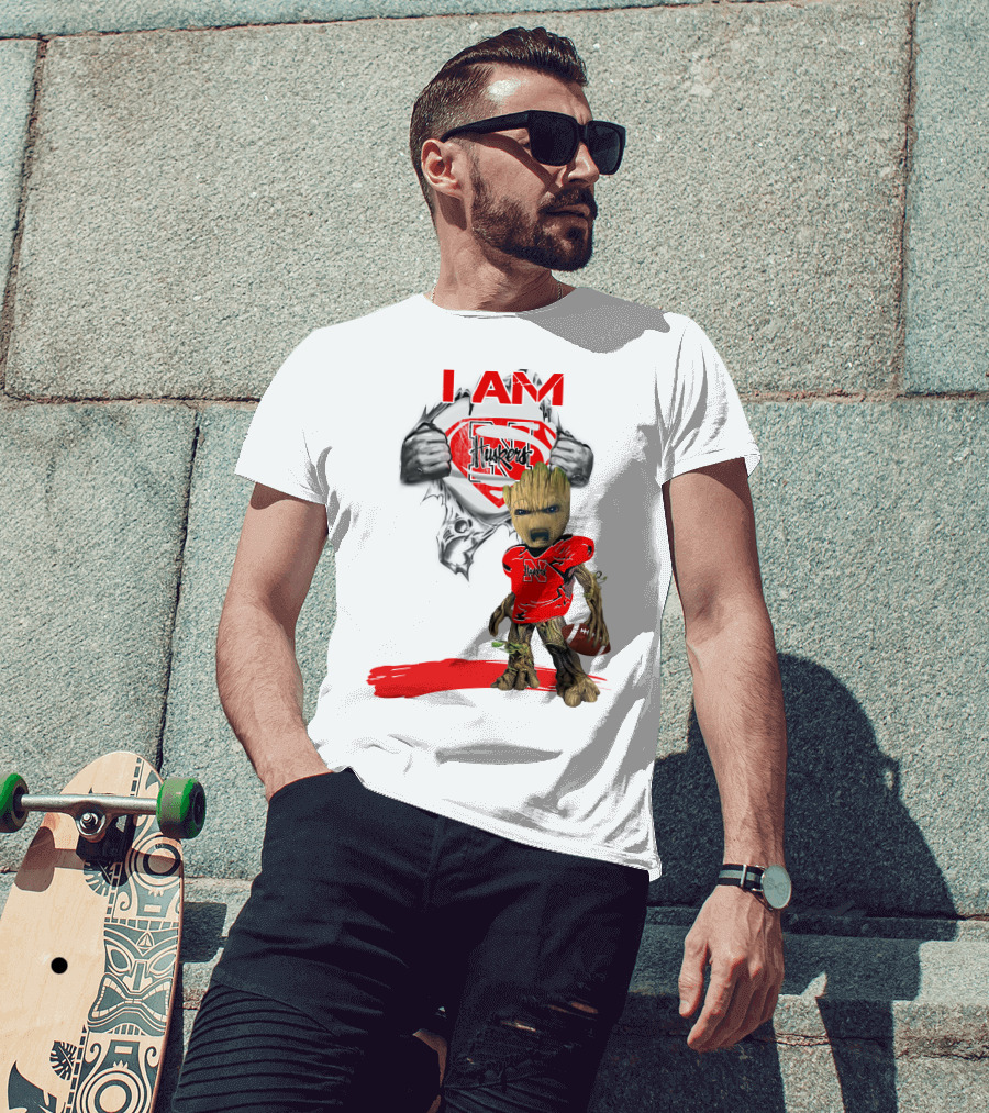I Am Husker Baby Groot Superman Cornhuskers Football T-Shirt