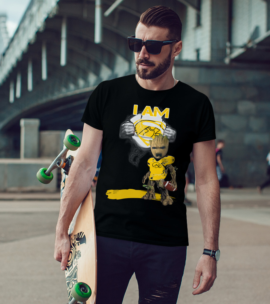 Iowa Hawkeyes Baby Groot Superman Football T-Shirt