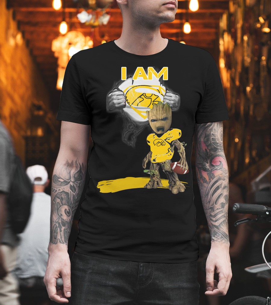 Iowa Hawkeyes Baby Groot Superman Football T-Shirt