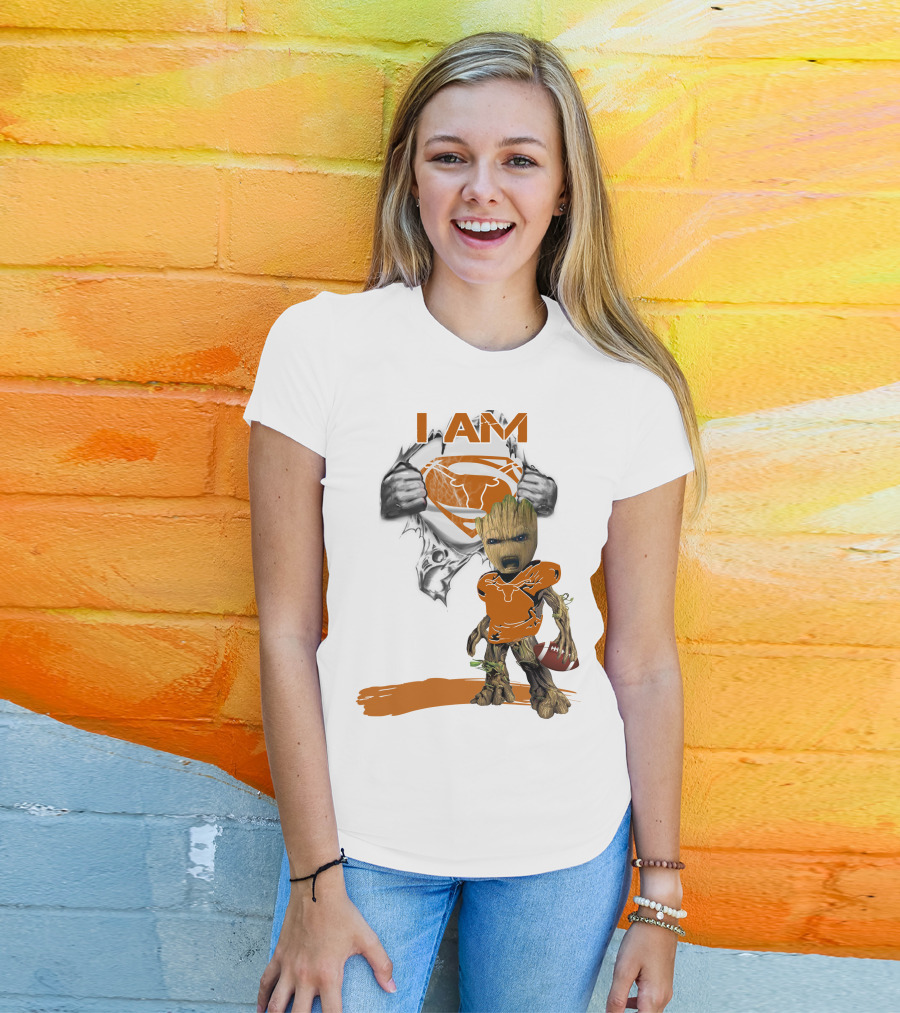I Am Longhorn Baby Groot Superman Football T-Shirt
