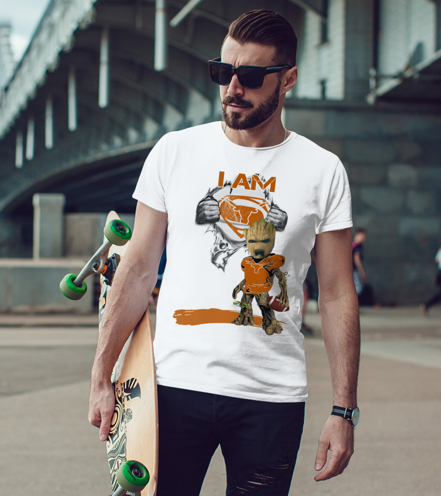 I Am Longhorn Baby Groot Superman Football T-Shirt