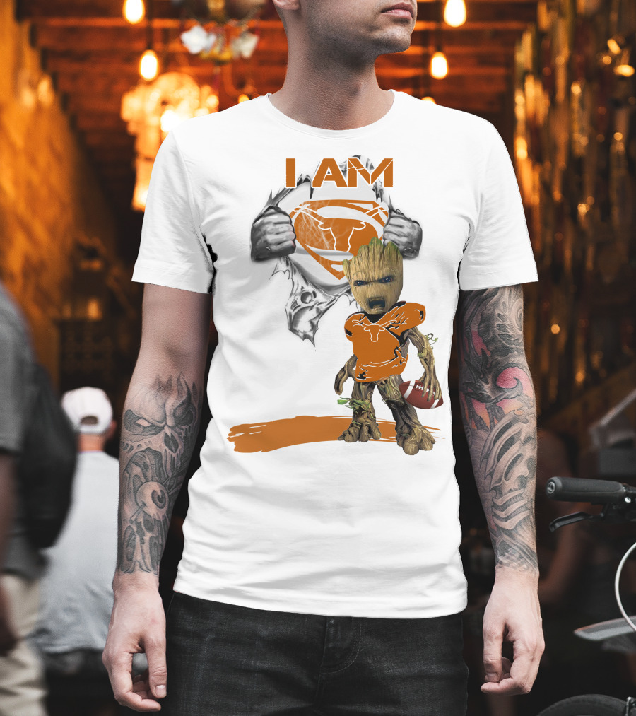 I Am Longhorn Baby Groot Superman Football T-Shirt