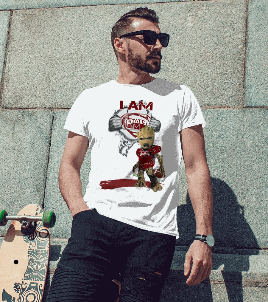 I Am Mississippi State Baby Groot Superman Football T-Shirt