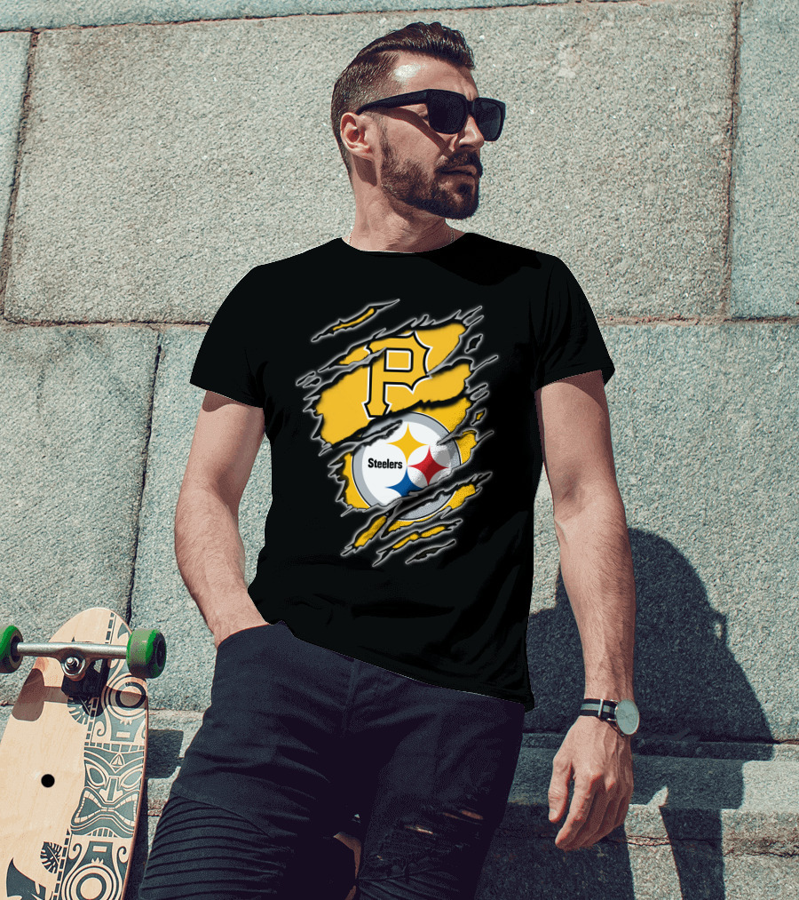 Steelers Pirates Torn Ripped Merge T-Shirt