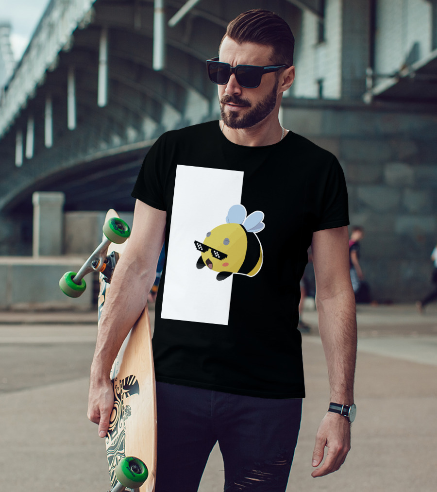 Tubbo And Ranboo Cool Bee Sunglasses Black And White Background T-Shirt