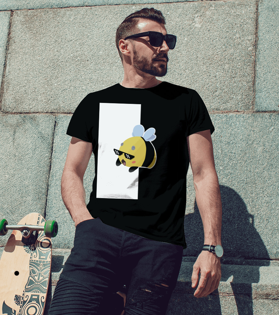 Tubbo And Ranboo Cool Bee Sunglasses Black And White Background T-Shirt