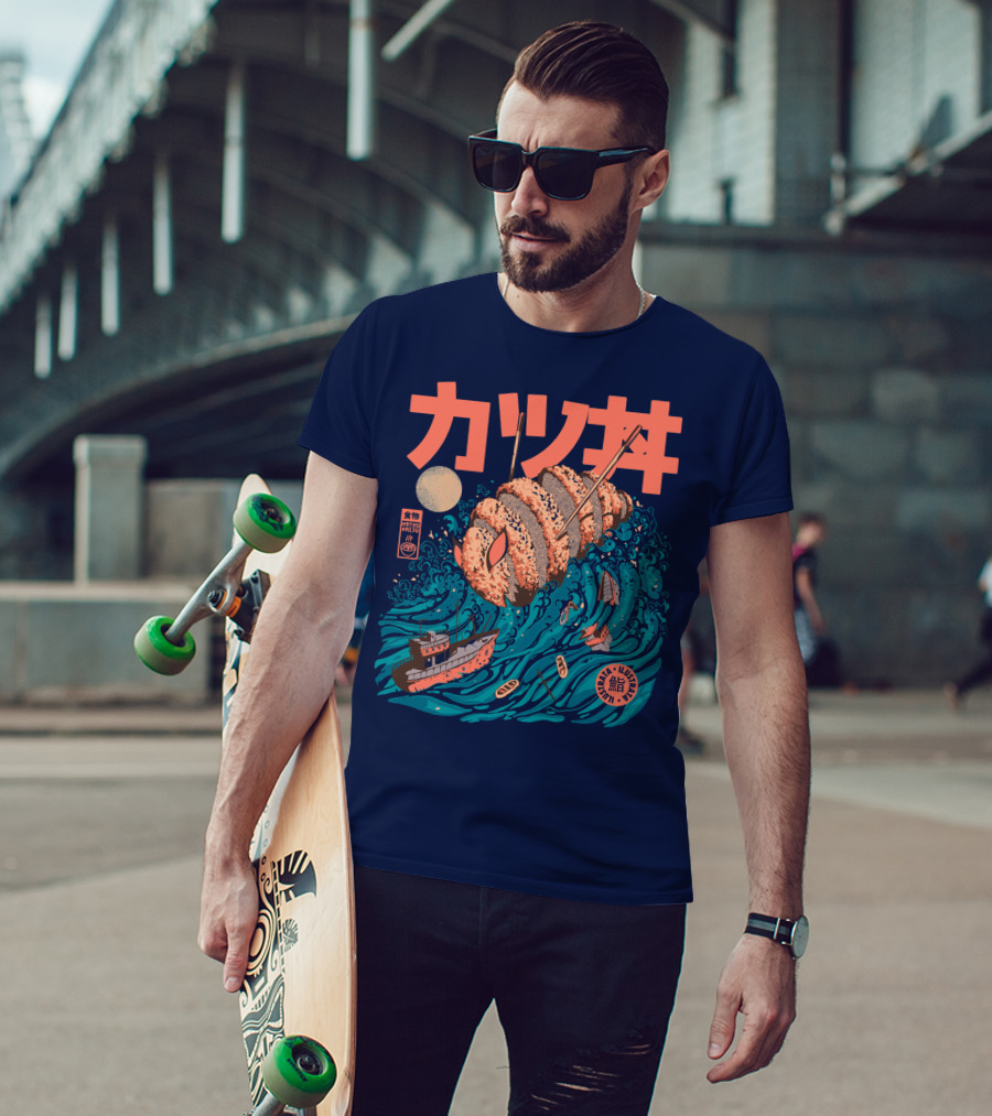 Katsuju Active Sushi Ship Tsunami Katakana Japan Illustration Lunatic Sushi T-Shirt
