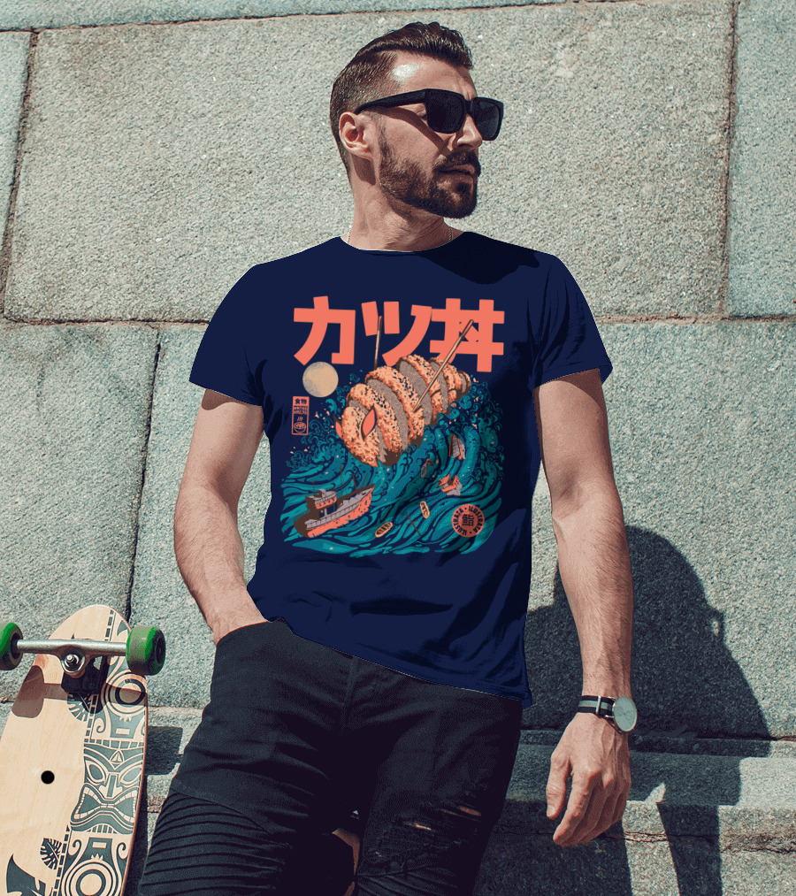 Katsuju Active Sushi Ship Tsunami Katakana Japan Illustration Lunatic Sushi T-Shirt