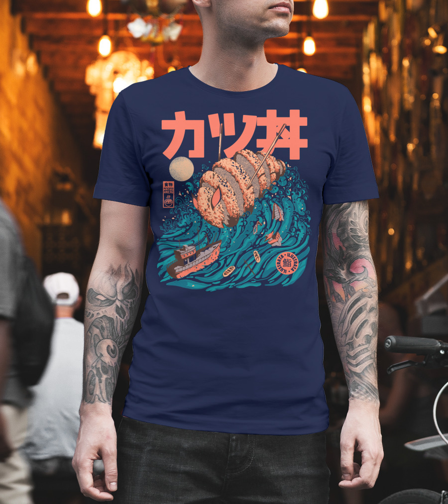 Katsuju Active Sushi Ship Tsunami Katakana Japan Illustration Lunatic Sushi T-Shirt