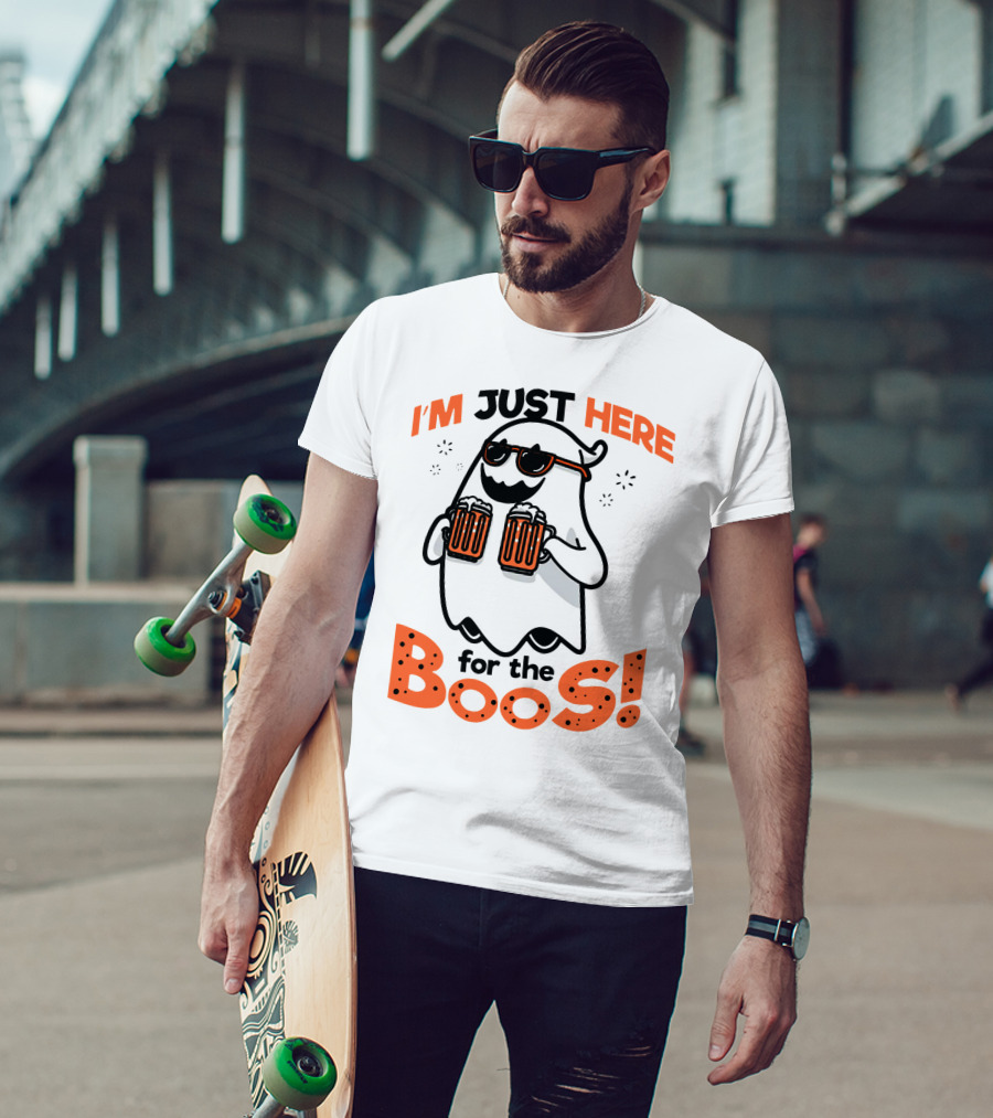I'm Just Here For The Boos With Ghost Holding Beers T-Shirt