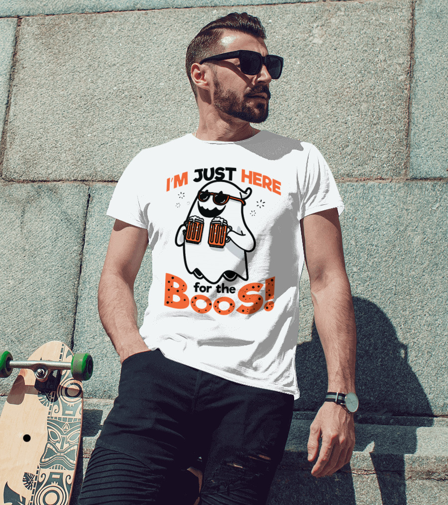 I'm Just Here For The Boos With Ghost Holding Beers T-Shirt
