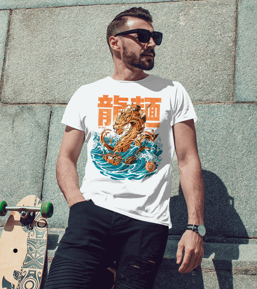 Great Ramen Dragon Kanagawa Woodblock Waves Japan T-Shirt