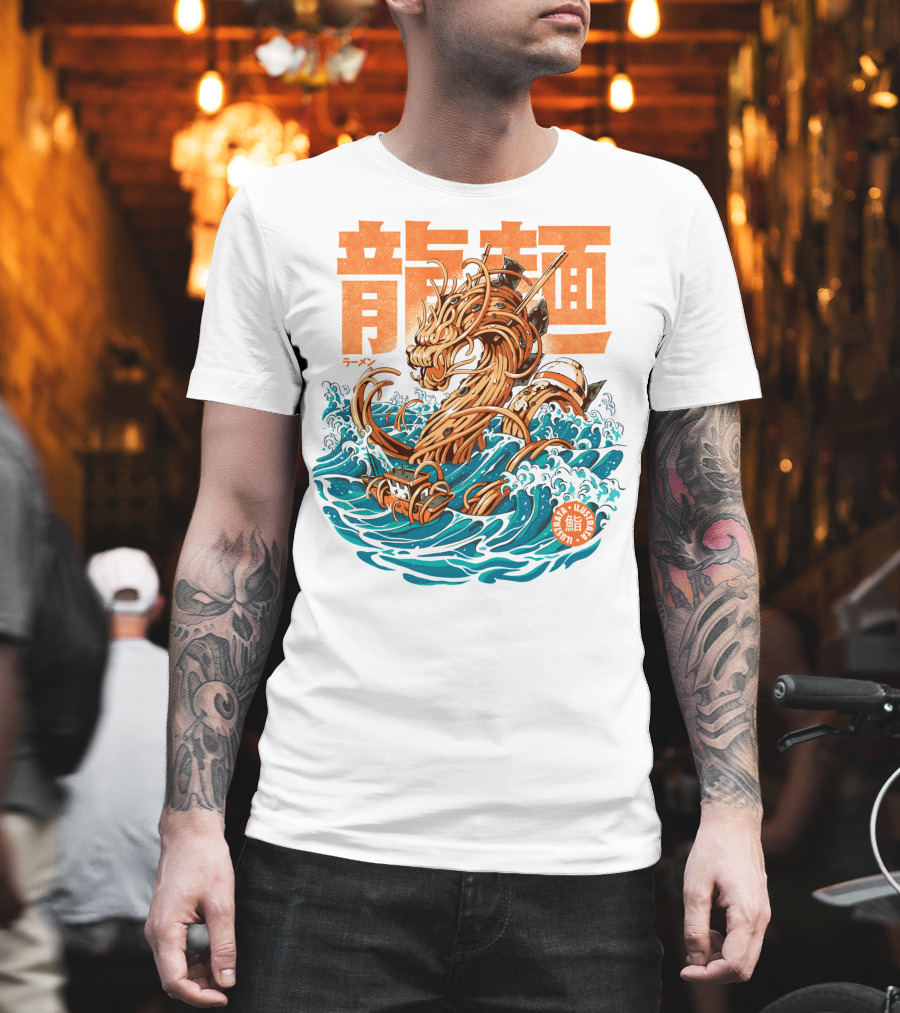 Great Ramen Dragon Kanagawa Woodblock Waves Japan T-Shirt