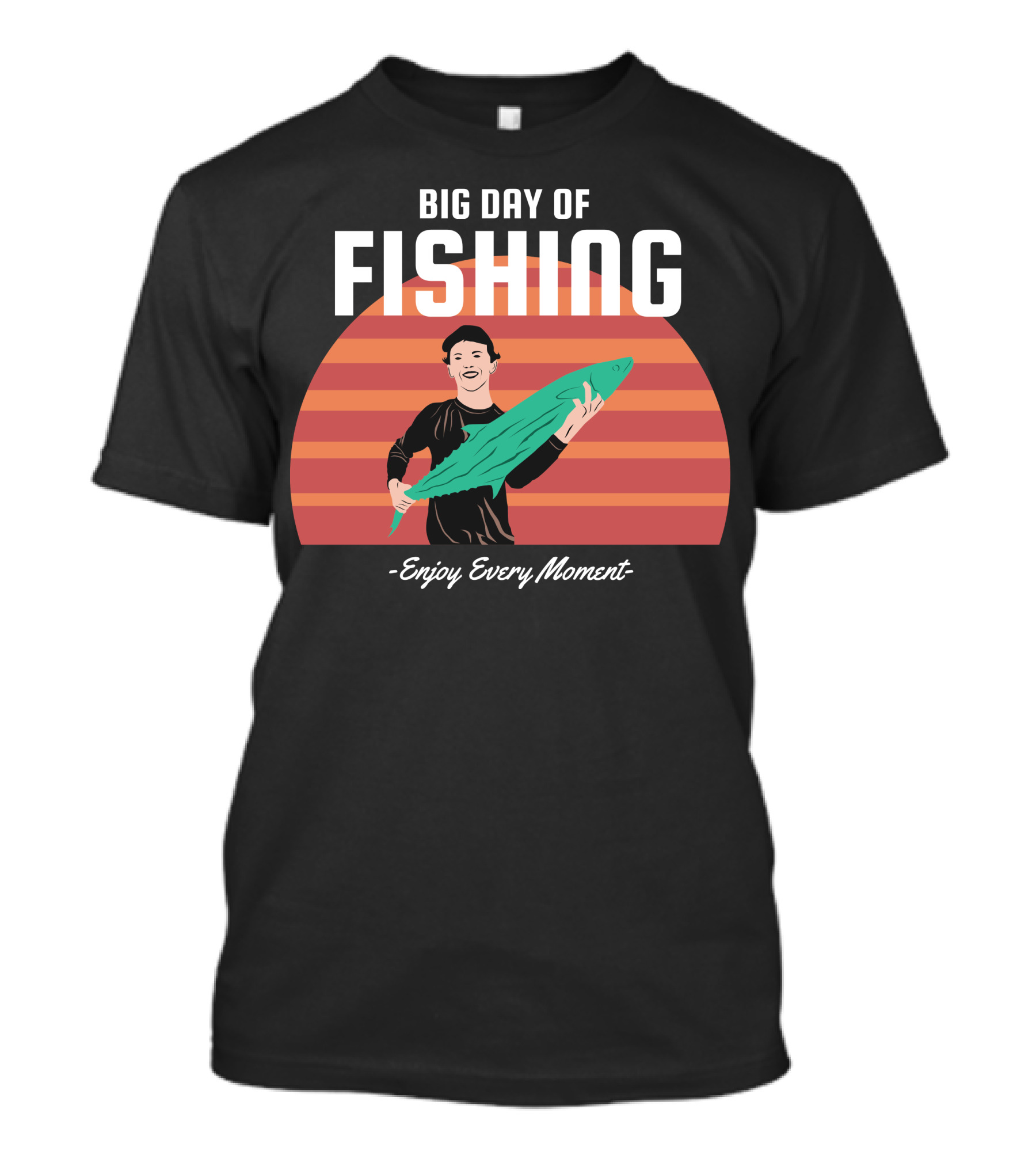 Big Day Of Fishing Enjoy Every Moment Retro Sunset Catch T-Shirt