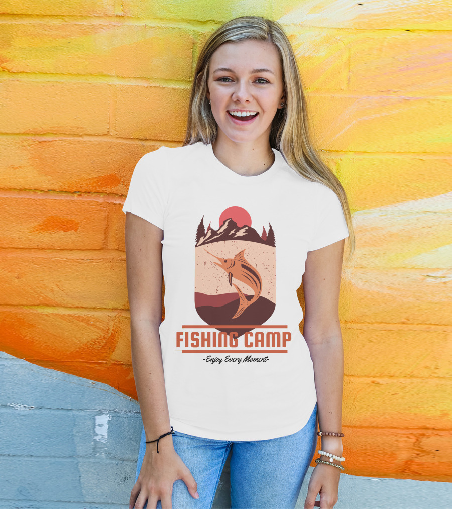 FISHING CAMP Enjoy Every Moment Mountain Fish Sun T-Shirt