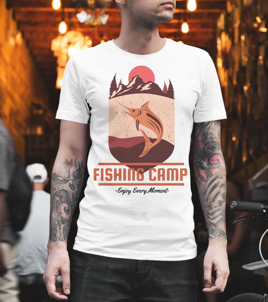 FISHING CAMP Enjoy Every Moment Mountain Fish Sun T-Shirt