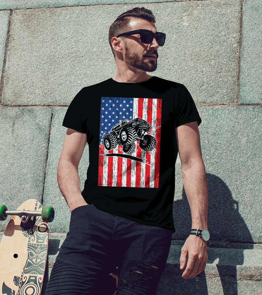 American Flag USA Monster Truck Enthusiast Patriotic T-Shirt
