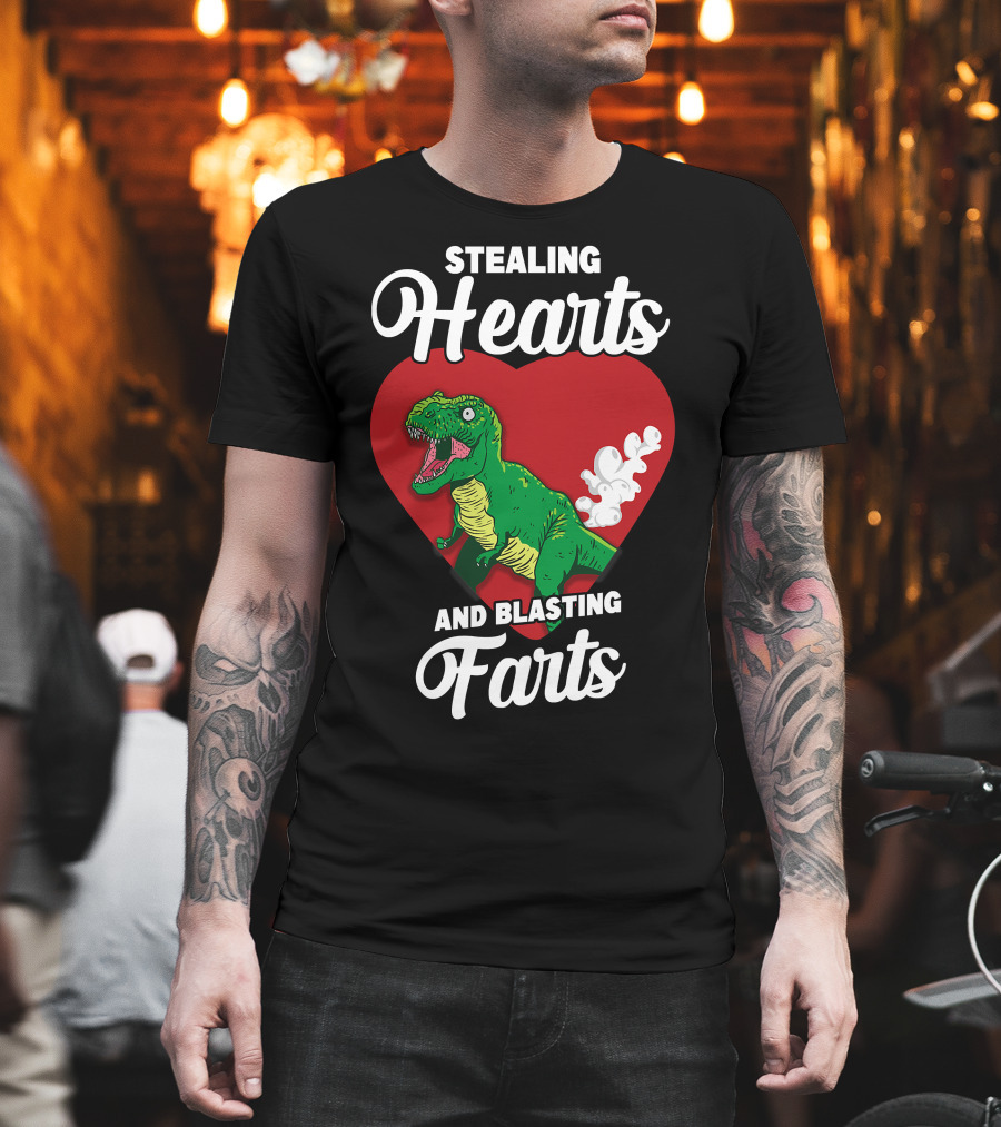 Stealing Hearts And Blasting Farts Dinosaur In Red Heart T-Shirt