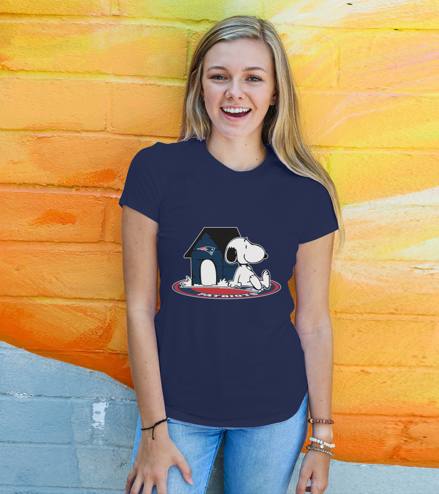 Snoopy With New England Patriots Doghouse Football Fan Now And Forever T-Shirt