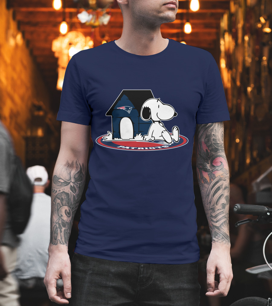Snoopy With New England Patriots Doghouse Football Fan Now And Forever T-Shirt