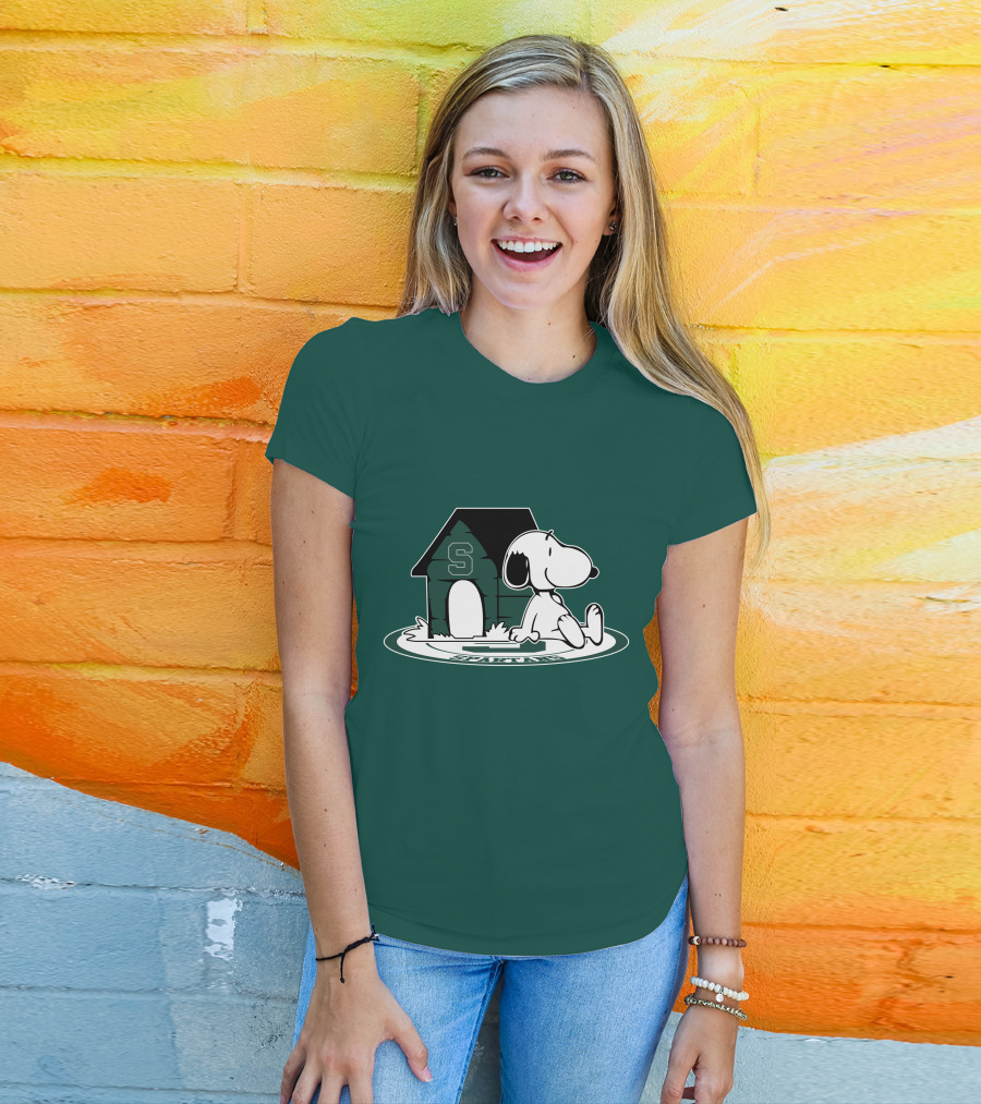 Michigan State Spartans Fan Now And Forever Snoopy Peanuts Doghouse T-Shirt
