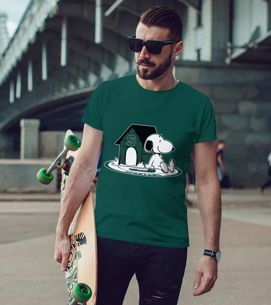 Michigan State Spartans Fan Now And Forever Snoopy Peanuts Doghouse T-Shirt