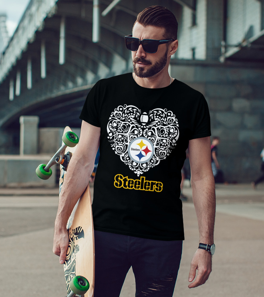 Pittsburgh Steelers Heart Design Football T-Shirt