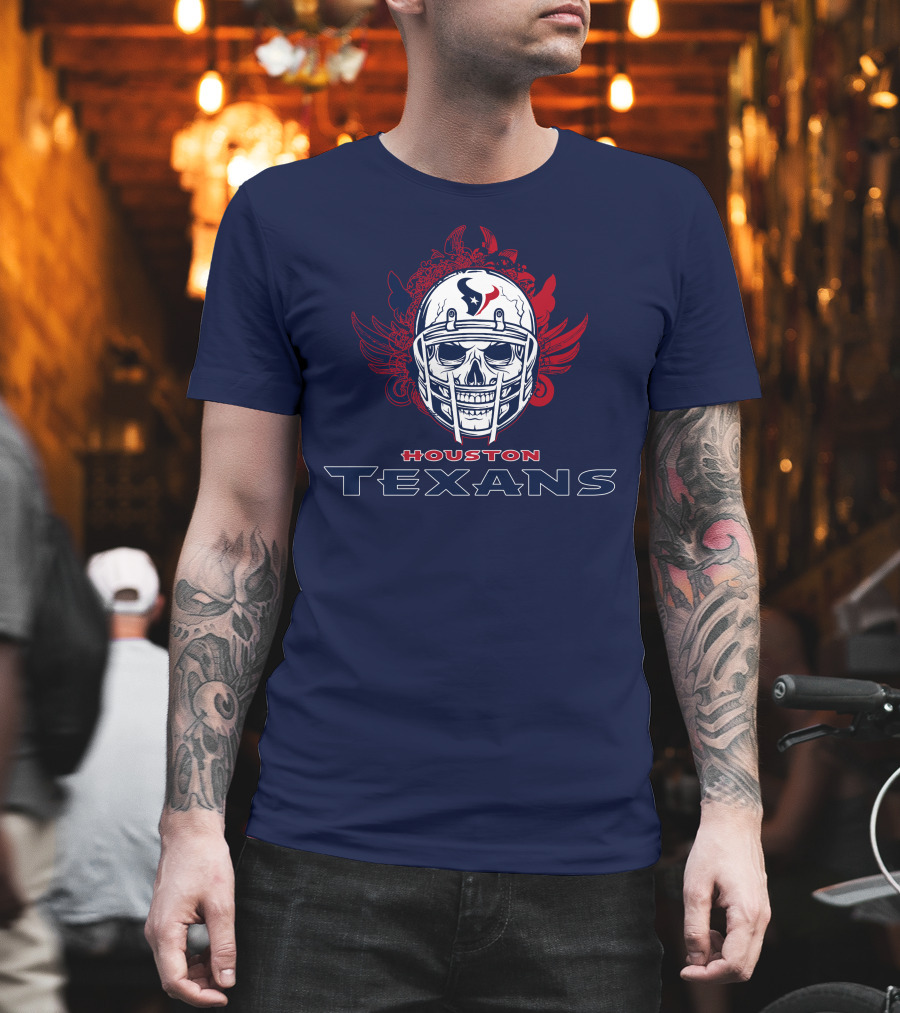 Houston Texans Skull Helmet Wings T-Shirt