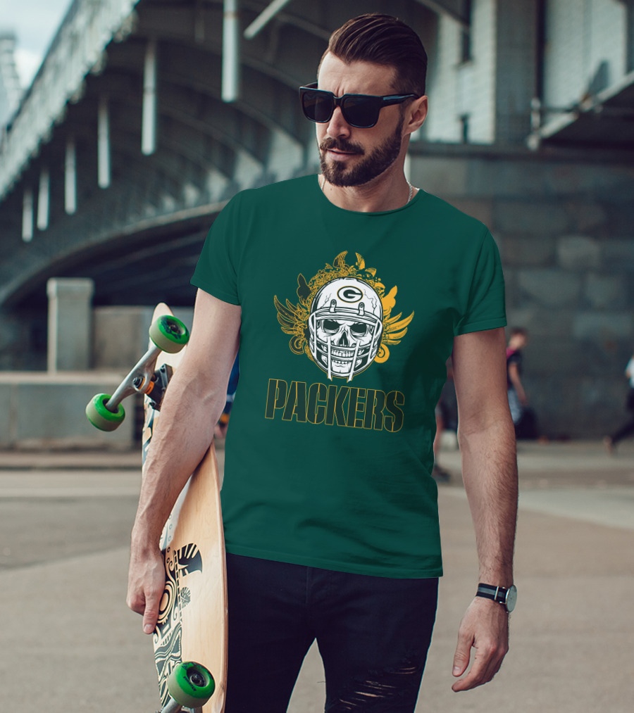 Packers Skull Helmet With Green Bay Logo Elements T-Shirt