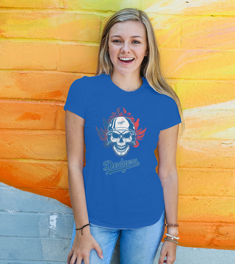 Dodgers Skull With Wings And Helmet T-Shirt
